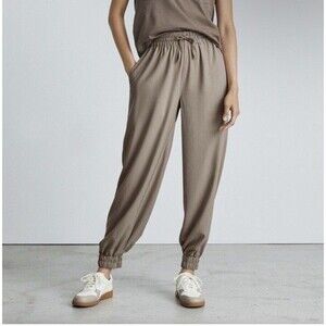 Everlane Washable 100% Silk Jogger Elastic Waist Pants Brown Tan Small
